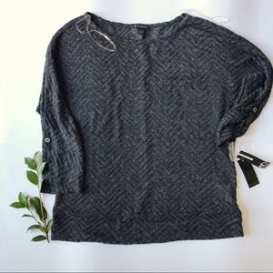 New Directions Jersey Top Blouse in Steel Gray Chevron Pattern 3/4 Sleeves